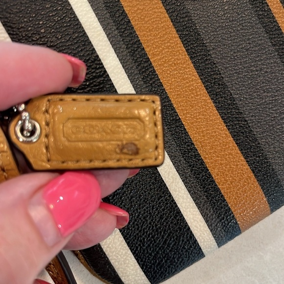 Coach Signature Women Wristlet/Wallet Brown Black Cream Strap Zipper PVC Leather - Picture 3 of 9